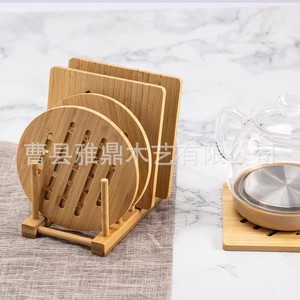 Bamboo Coaster Set Round And Square Hollow Heat Insulation <b>Mat</b> Natural Wood Color Eco Friendly Home Use - Product Image 2