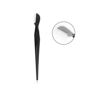 Private Label Safety Round Black Eyebrow Trimmer Razor With Plastic Cover