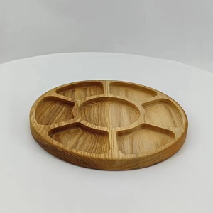 Round Wooden Serving <b>Tray</b> Five Compartment For Snacks Fruit Steak Pizza <b>Dinner</b> Plate Household Use - Product Image 3