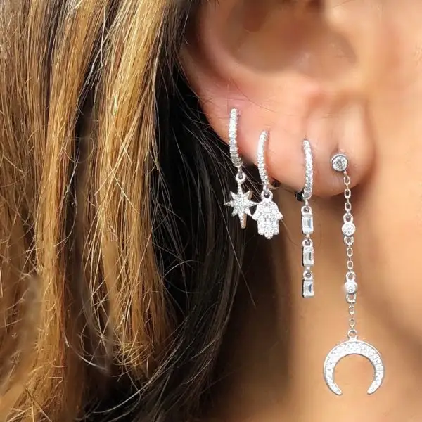 silver plated jewelry classic dangle ear jewelry micro pave clear cz tiny cute hamsa hand fatimas hand charm cz earring