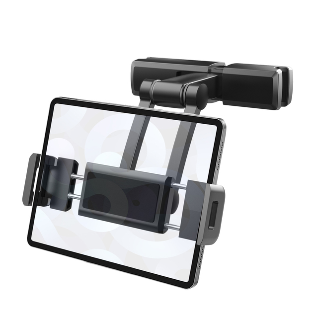 Car Headrest Tablet & Phone Holder Backseat Seat Adjustable Stretchable 360-degree Plastic Mount