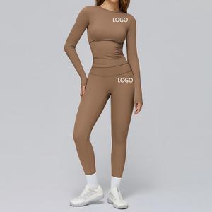Factory Customize Fitness Yoga Wear Women Nylon Elastic Waist Yoga Leggings Top Pilates Clothes Sports Solid Pattern Yoga Suit