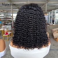 Peluca de Cabello Humano Virgen SDD, Cabello Natural, 250% de Densidad, 14 Pulgadas, Frontal de Encaje 4x4, Rizado Profundo, Estilo BOB, con Mechas