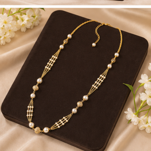 Collier en perles dorées à plusieurs rangs avec pendentif chaîne drapée pour femme, idéal pour les mariages et les fêtes - Product Image 4