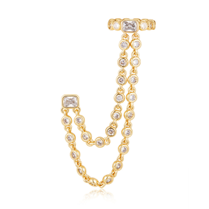 Orecchino a lobo da donna <span class=keywords><strong>con</strong></span> catena, design alla moda, <span class=keywords><strong>con</strong></span> micro pavé di zirconia cubica 5A - Product Image 2