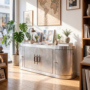 Meuble de rangement à vin de luxe industriel, buffet en aluminium et bois massif, comptoir de bar, console de salon 5+ - Product Image 4