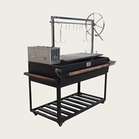 Barbecue argentin de jardin en acier inoxydable robuste avec support à viande et levage à manivelle, style Santa Maria, au charbon de bois