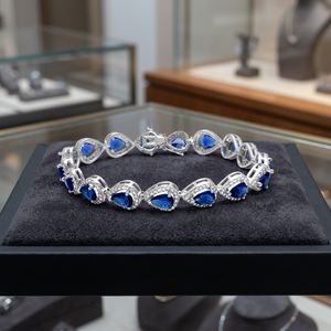 Pulsera de tenis de plata de ley 925 con baño de rodio y circonitas cúbicas pavé de zafiro azul - Regalo para bodas y fiestas - Product Image 3
