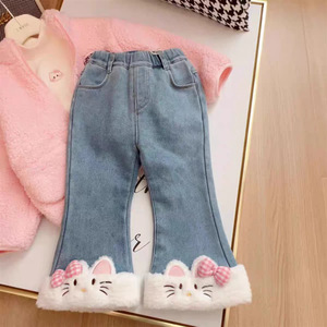 Tongxingyuan Children's Fleece-<b>Lined</b> Jeans Cartoon Pattern Winter 2024 Girls <b>Pants</b> - Product Image 4