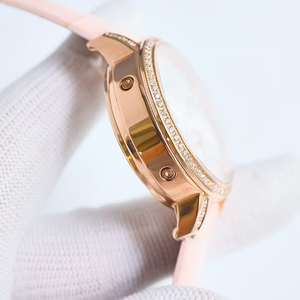 Montre mécanique personnalisée en édition limitée avec phase de lune, calendrier perpétuel, boîtier en or, cadran en nacre rose, montre de luxe pour femmes - Product Image 2