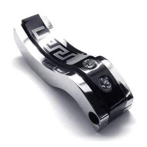 실버 블랙 2 톤 컬러 조각 그리스 키 패턴 S 펜던트 남성용 목걸이 보석 - Product Image 3