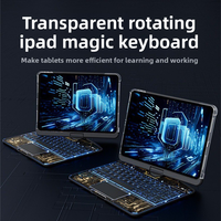 IFacemall 2024 Étui clavier magique transparent en PU pour iPad Pro 11 pouces Clavier sans fil rotatif à 360 degrés rétroéclairé avec pavé tactile