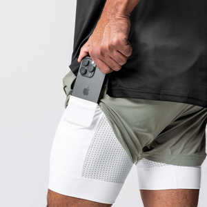 Pantalones cortos deportivos de talla europea para hombre, pantalones cortos de baloncesto de doble capa de secado rápido elásticos de entrenamiento muscular para correr de nailon - Product Image 3