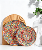 Assiettes de dîner en céramique Mandala bohème en gros, assiettes rondes rétro colorées pour salades et desserts
