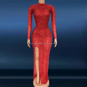 Wholesale Red Prom Dress With Slit Pearl Beading Decoration | Alibaba.com