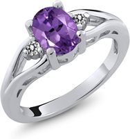 Bague de fiançailles en argent sterling 925 avec améthyste violette et diamant blanc 3 pierres pour femme