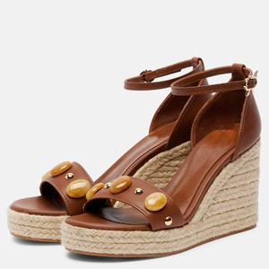 Sandales à talons compensés hauts pour femmes, style rétro, avec décorations en pierres, à brides croisées à la cheville et plateforme épaisse - Product Image 1