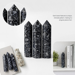 Vente en gros CrystalHola Tour d'agate noire Picasso naturelle à motif rayé, pierre minérale polie et gravée - Product Image 4