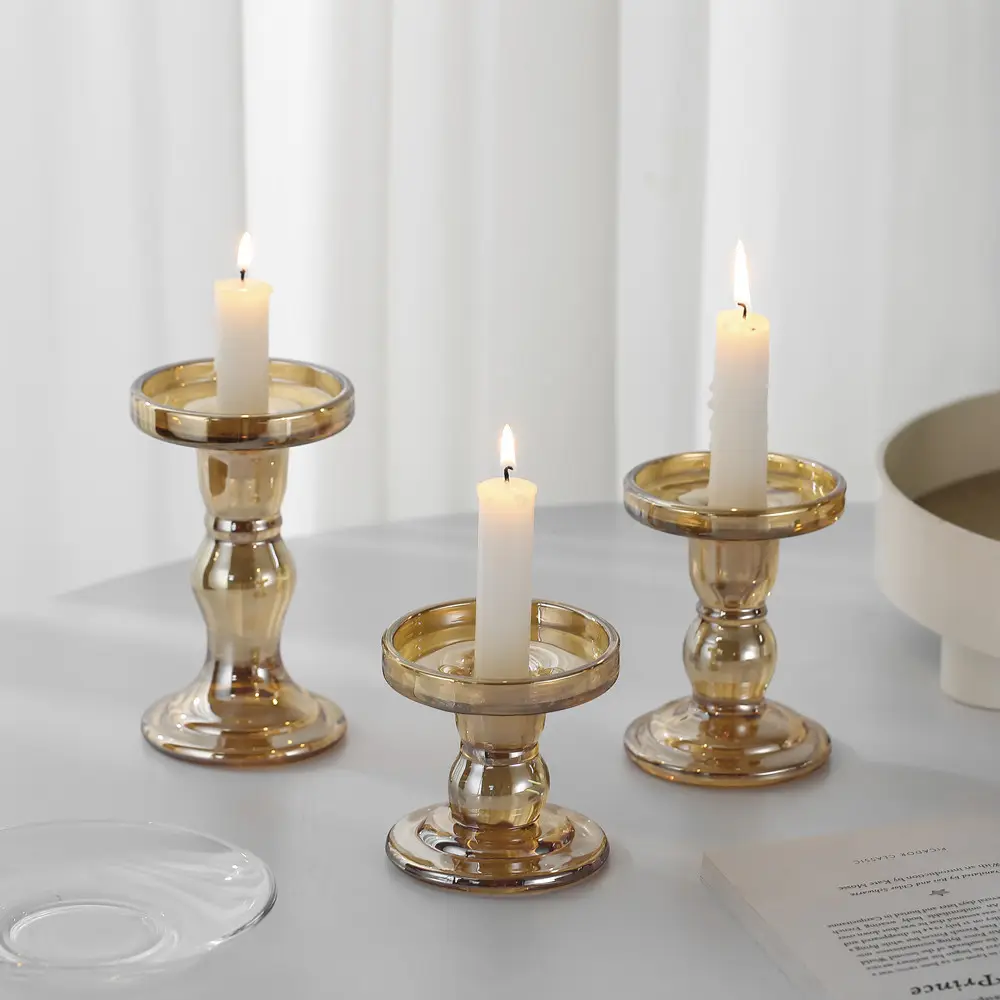 Vela romântica jantar castiçal de vidro, coluna romana francesa suporte de vela