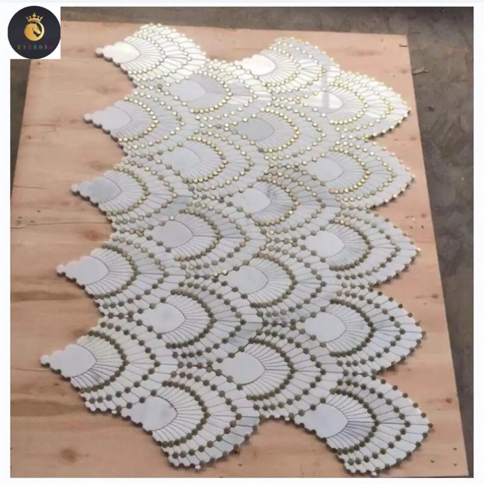 Marble Fish Scale Fan Shape Mosaic Tile Polished Waterjet Marble Mosaic, Kitchen Backsplash /Bathroom Tile