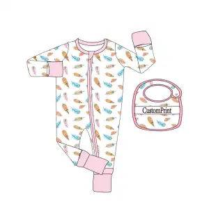 Yihui Spring Custom Design 100% Organic Cotton Baby Clothes Infant Ruffle Zipper Rompers Kids Jumpsuit Pajamas