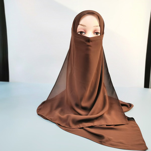 Vente chaude de haute qualité pas cher prix crêpe mousseline de soie Hijab avec mousseline de soie <span class=keywords><strong>voile</strong></span> visage couverture vêtements arabe islamique écharpe - Product Image 3