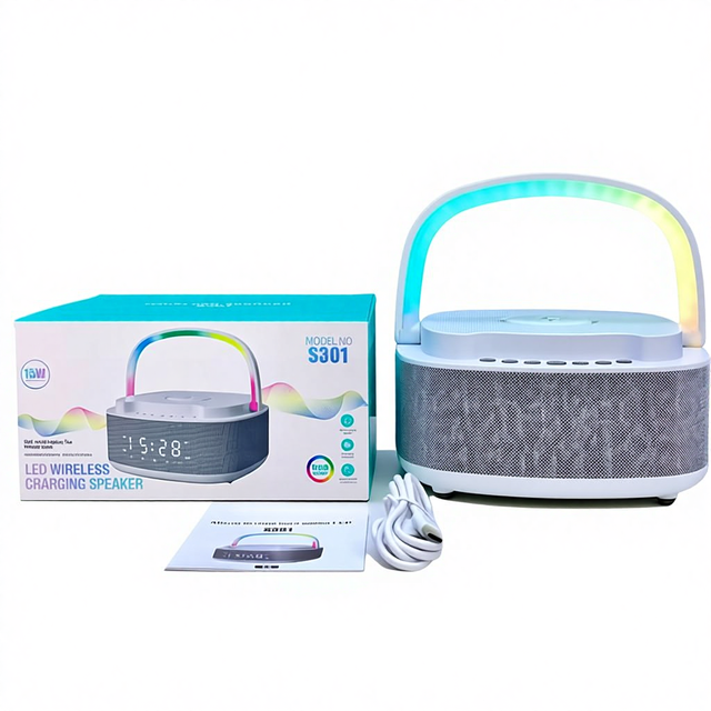 Hot Selling 6-in-1 Wireless Charger Speaker With Led Light Night Light & Clock Fast Charging for Iphone Integrated With Lamp