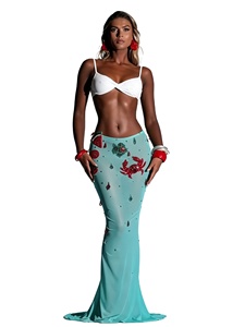 Ensemble 2 pièces élégant pour femme, été 2026 : haut à col en V profond et <span class=keywords><strong>jupe</strong></span> <span class=keywords><strong>longue</strong></span> en maille, orné de perles faites main, coupe ajustée, tenue de plage personnalisée - Product Image 2