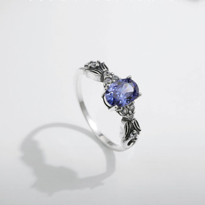 S925 <b>Silver</b> Sapphire <b>Ring</b> Oval Cut Prong Setting Flower Pattern Rhodium Plated Women's Engagement Gemstone <b>Ring</b> - Product Image 4