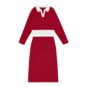 Completo Invernale Casual da <span class=keywords><strong>Donna</strong></span> 2 Pezzi con Maglione a Collo Alto a Maniche Lunghe e Gonna Lunga con Logo Frontale - Product Image 2