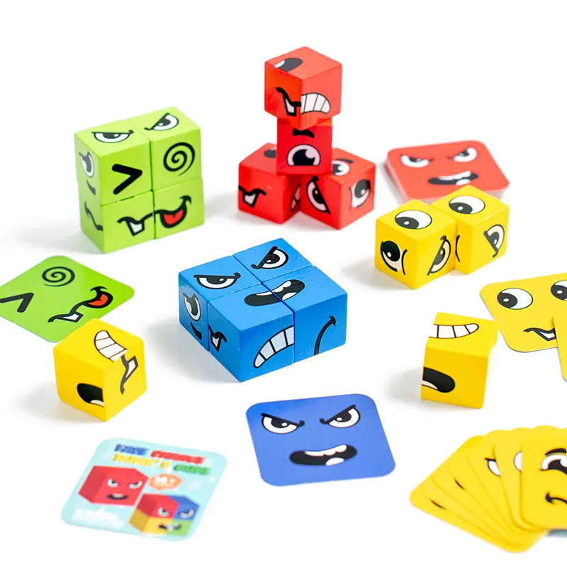 Hot face changing Cube expression building blocks children's early education puzzle parent-child interactive wooden toys