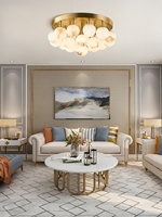 Lustre LED moderne et minimaliste en marbre pour salon et couloir, design de luxe haut de gamme, en forme de nuage et boule de pierre, avec éclairage central