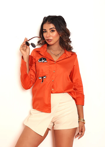 Chemise brodée avec un chien mignon pour femmes, chemisier léger à manches longues, haut décontracté à la mode, tenue d'été pour tous les jours - Product Image 6