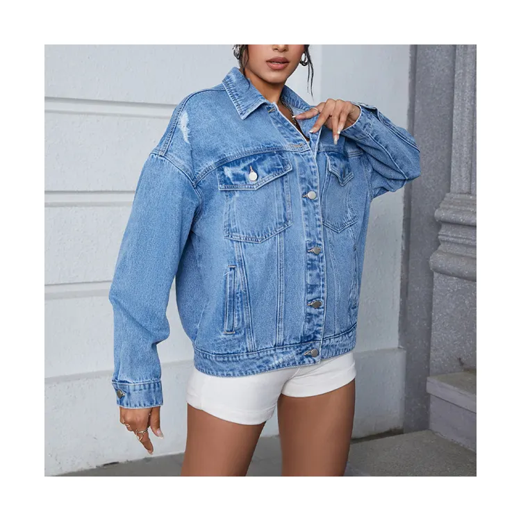 Veste en jean bleu pour femme, grande taille, prix compétitif