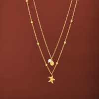 INS Style Deux Couches Étoile De Mer Colliers Plaqué Or En Acier Inoxydable Poire Shell Perlé Chaîne Collier En Gros