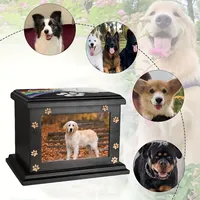 Urne funéraire rectangulaire simple en bois pour animaux de compagnie avec cadre photo et motif patte arc-en-ciel pour chiens – En stock
