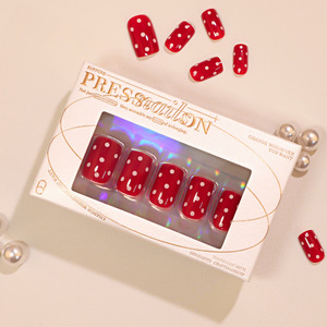 Proveedor al por mayor de puntas de <span class=keywords><strong>uñas</strong></span> de ataúd artificiales ABS cuadradas cortas bonitas, <span class=keywords><strong>Base</strong></span> roja con diseño de lunares blancos, <span class=keywords><strong>uñas</strong></span> adhesivas - Product Image 2