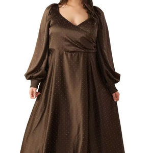 Vestido Largo de Satén con Estampado Digital de Puntos, Manga Larga, Cintura Natural y Antiarrugas, para Oficina o Uso Casual - Product Image 1