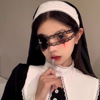 Halloween Nun Eye Mask Cosplay Lolita Headpiece Lace Face Cover Dark-themed Hair Accessoire