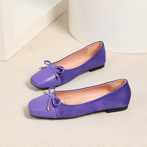 Chaussures plates confortables Xuanhui grande taille 44, nouvelle mode, en daim, à bout carré, avec nœud, pour femme, idéales pour le bureau - Product Image 1
