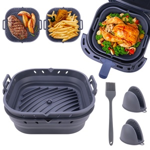 Microwave Safe Food Grade Reusable Square Non-Stick Foldable Baking Pan Tray Set Airfryer Silicone Pot Liners with <b>Oven</b> <b>Gloves</b> - Product Image 1