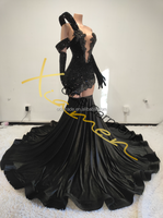 Robe de bal Ocstrade Fashion Design Crystal Bling, en tulle noir, avec des paillettes, patchwork, robe de bal avec gants