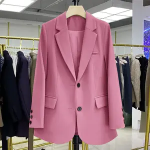 New Lady Slim Blazer Top Lapel Collar Pocketed Solid Single Breasted Jackets Office Casual Life Women Autumn Spring Coats