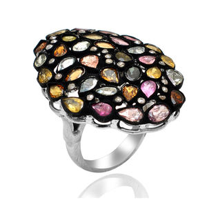 Elegante Anillo de Plata de Ley 925 Chapado en Oro para Mujer, con Incrustaciones de Turmalina Multifacética, Estilo Bonito para Uso Diario - Product Image 4