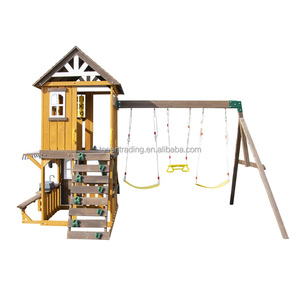 Columpio de madera duradero para parque, creativo, para exteriores, con escalera y cuerda para trepar, juego de columpios de madera para jardín infantil - Product Image 2