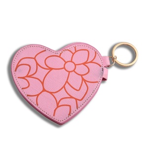 Hot Selling 3D Cute Bling Glitter Key Chain Heart Pink <b>Leather</b> <b>Keychain</b> With Ribbon - Product Image 2