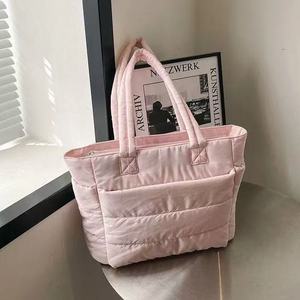 <strong>Hot</strong> Selling Versatile Solid Color Puffy Tote <strong>Bag</strong> Multi Compartment Large Capacity Handheld Single Shoulder <strong>Bag</strong> for Commute <strong>Pink</strong> - Product Image 3