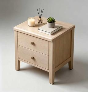Natural Solid Wood Nightstand,2 Drawer Minimalist Straight Leg Bedside Cabinet for Nordic Bedroom <b>Night</b> <b>Stand</b> - Product Image 5