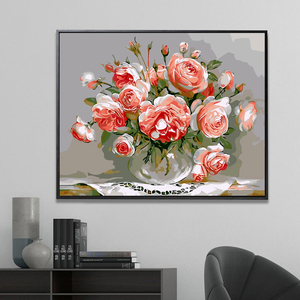 Pintura <span class=keywords><strong>al</strong></span> óleo personalizada moderna nórdica <span class=keywords><strong>flores</strong></span> rosas en un jarrón lienzo pintura <span class=keywords><strong>al</strong></span> óleo impresora decoración del hogar regalo único - Product Image 2