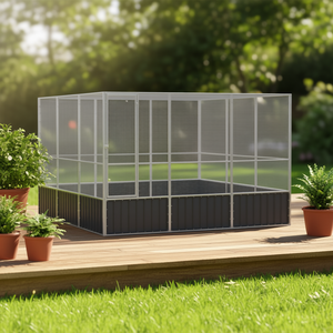 Grande cage à oiseaux rectangulaire en acier galvanisé anthracite pour l'extérieur, toutes saisons, style moderne, fournitures pour animaux de compagnie - Product Image 2